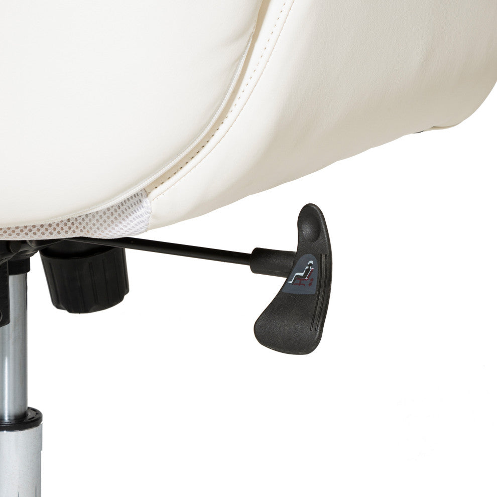 Mid-Century Leatherette Adjustable Swivel High Back Office Chair, Cream White