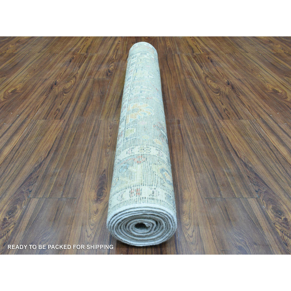 Gray Afghan Angora Oushak Soft Wool Hand Knotted Runner Oriental Rug, 4'x11'10"