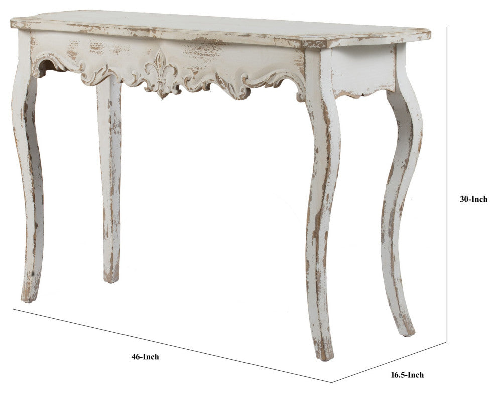 Benzara BM285232 Console Table, Fir Wood, Rectangle, Curved Legs, White
