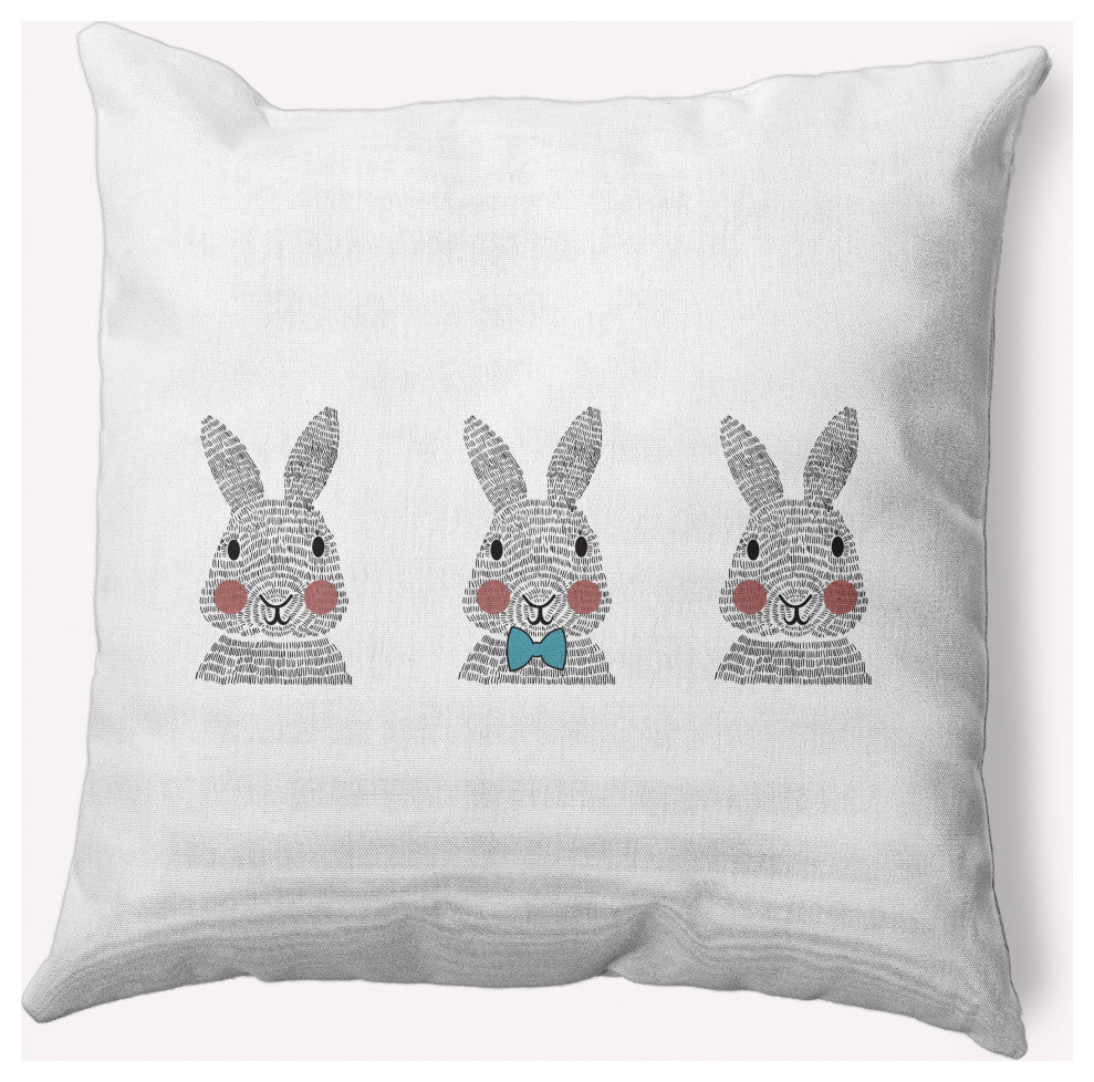 Bunny Triplets Easter Decorative Throw Pillow, Explorer Blue, 16x16"