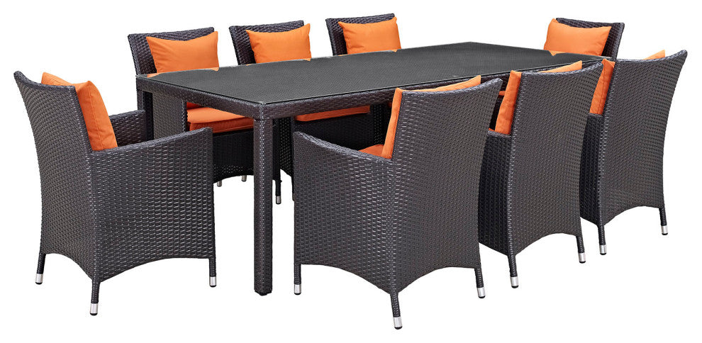Espresso Orange Convene 9-Piece Outdoor Patio Dining Set
