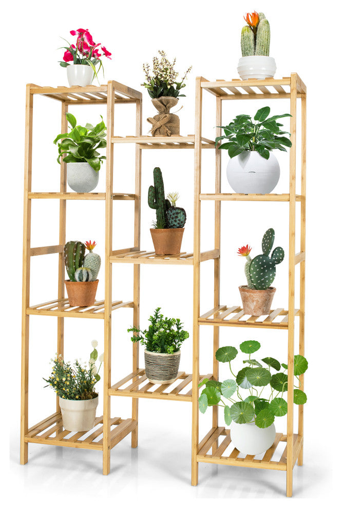 Costway Bamboo 11-Tier Plant Stand Utility Shelf Free Standing Pot Holder