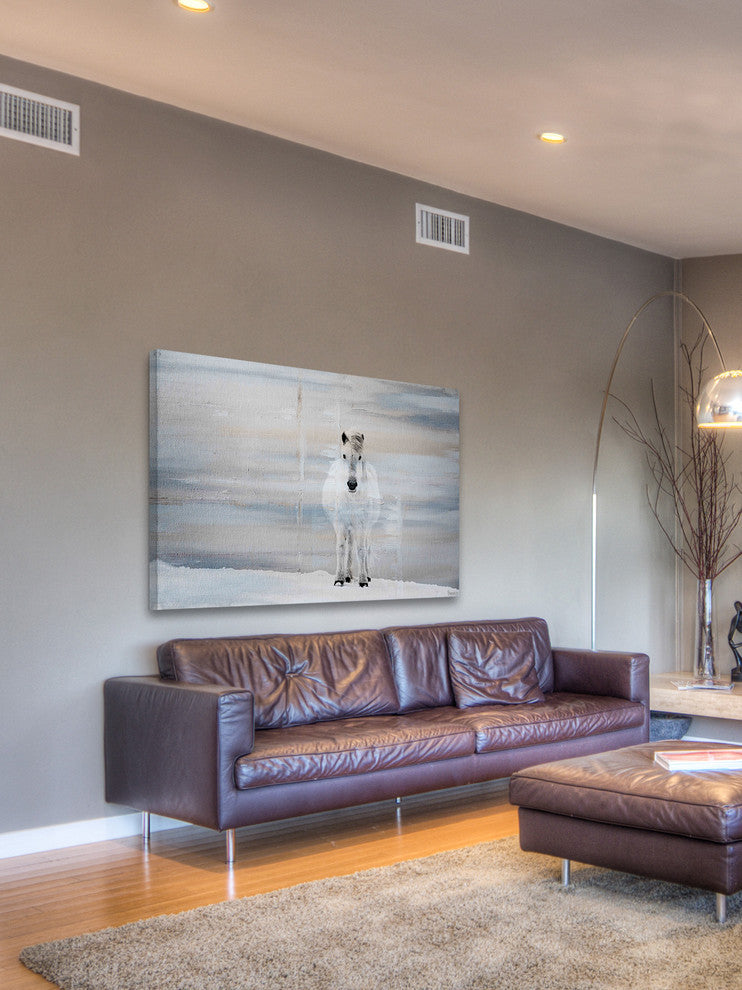 "White Horse Forward" Painting Print on Wrapped Canvas, 30"x20"