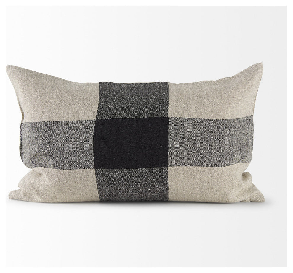 Beige and Black Plaid Pattern Lumbar Throw Pillow Cover