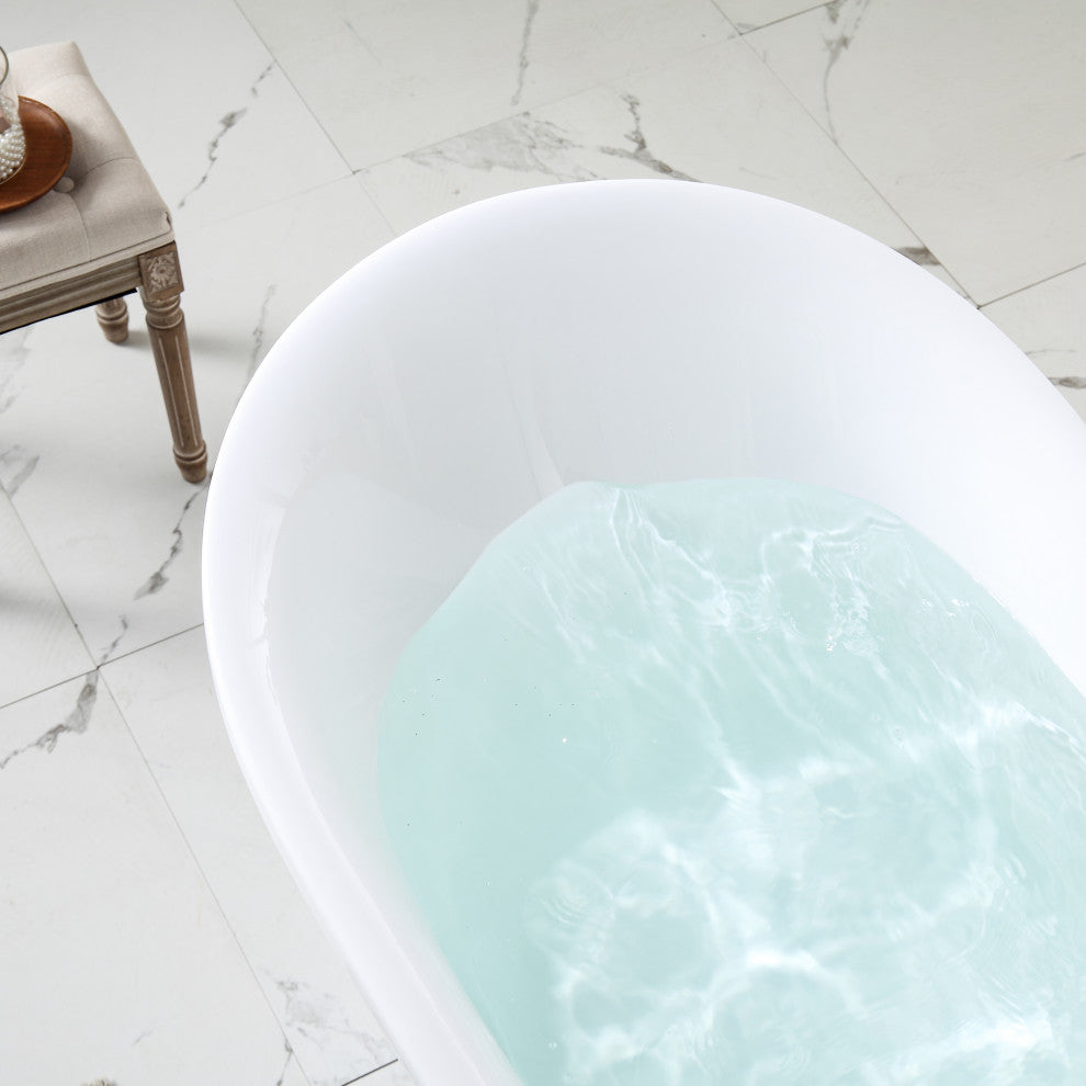 67 in. Acrylic Single Slipper Freestanding Clawfoot Soaking Bathtub in White