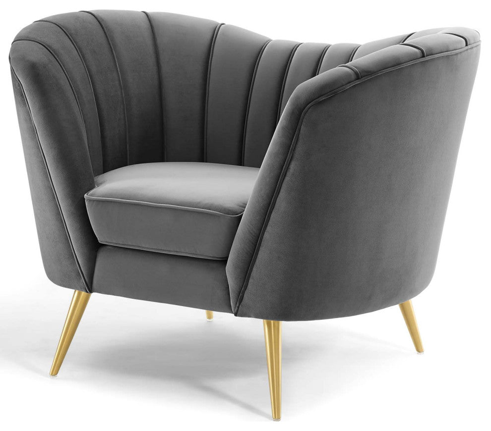 Armchair and Sofa Set, Velvet, Gray, Modern, Living Lounge Hospitality