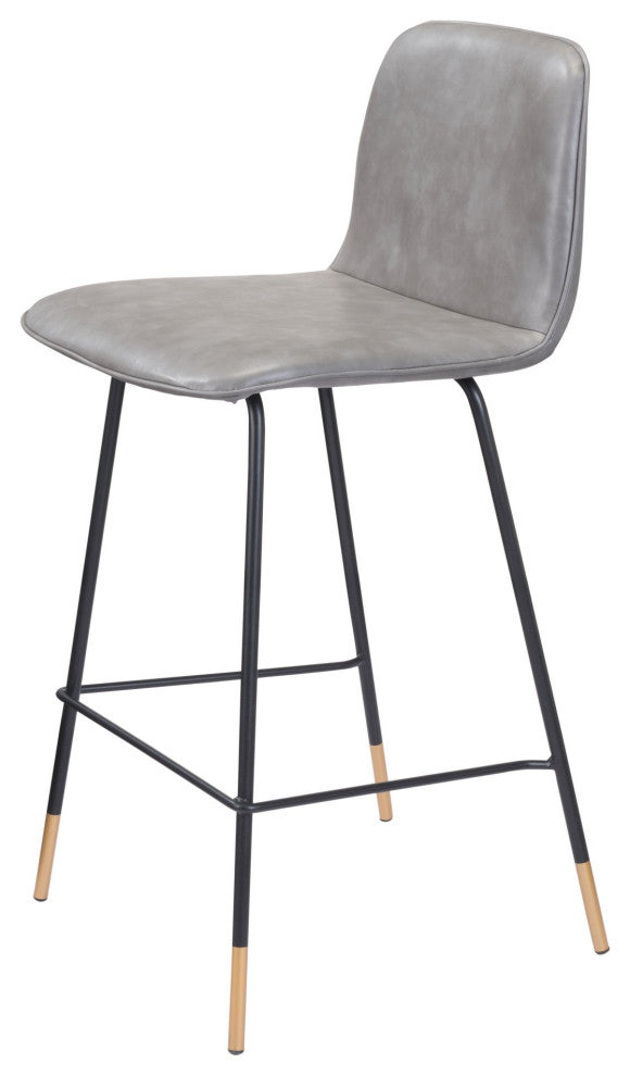 Counter Stool Chair, Steel Metal, Fabric, Gray, Black, Gold, Mid Century