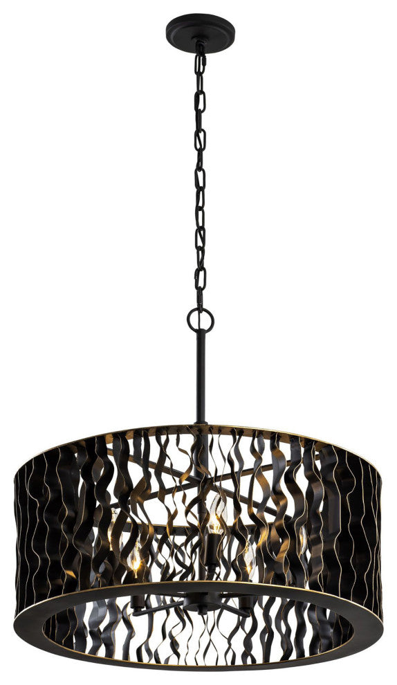 Estela 5-Lt Pendant - Matte Black/French Gold