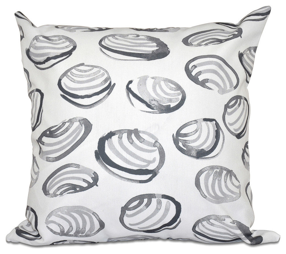 Clams, Geometric Print Pillow, Gray, 16"x16"