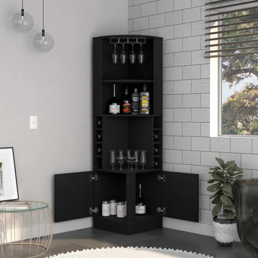 DEPOT E-SHOP Cairo Corner Bar Cabinet, Black