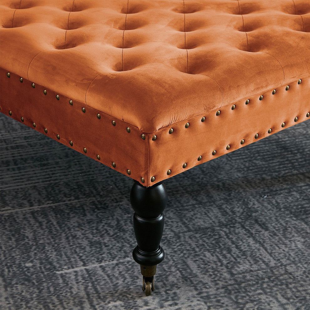 Supersoft Tuft Coffee Table Ottoman, Burnt Orange, 33"x33"x18"