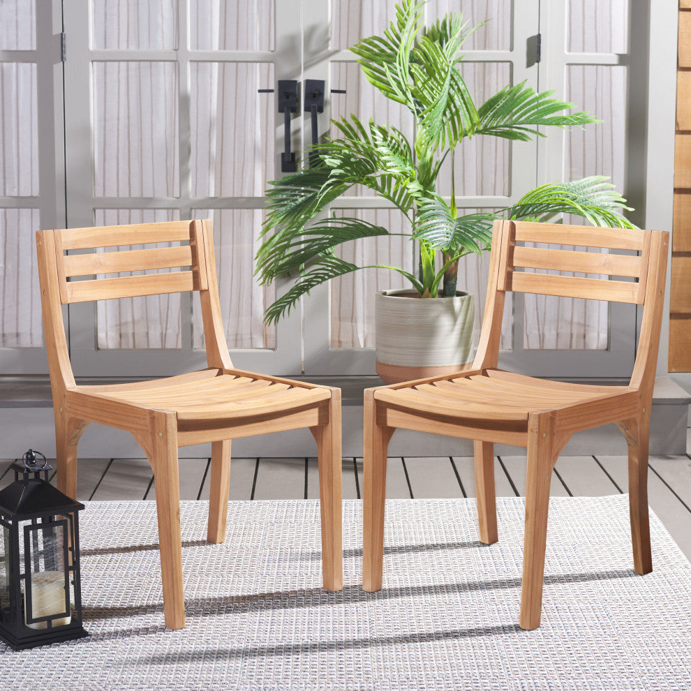 Safavieh Indoor-Outdoor Anna Solid Teak Chair, Set of 2, Natural