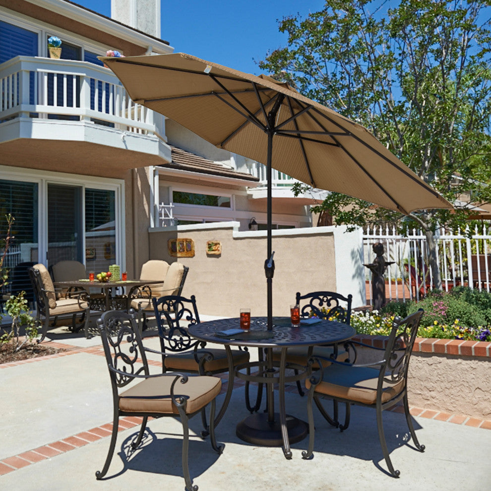 9' Bronze Auto-tilt Crank Lift Aluminum Umbrella, Olefin, Terrace Sequoia