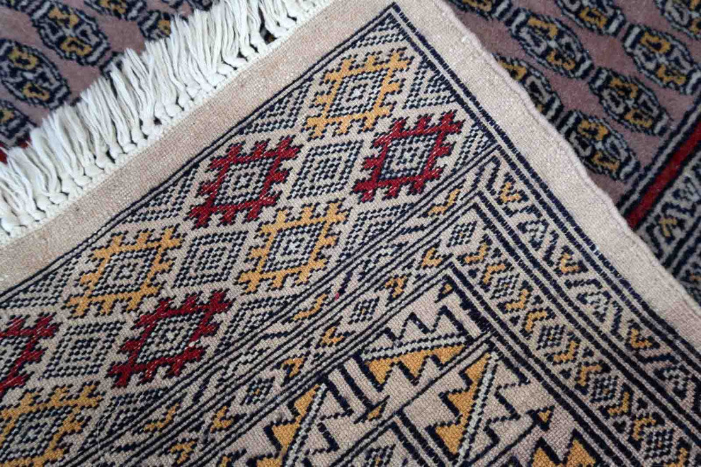 Handmade Vintage Uzbek Bukhara Rug 3.2'x5.1', 98cmx156cm, 1970s