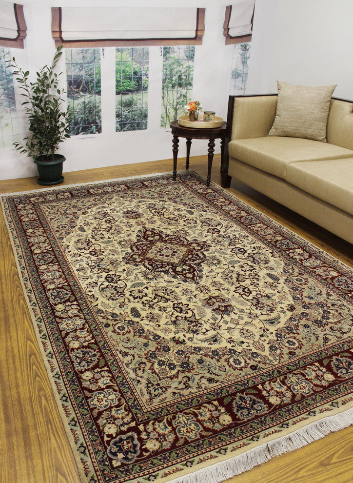 Pak-Persian Tabriz Ivory Rug, 6'1x9'7