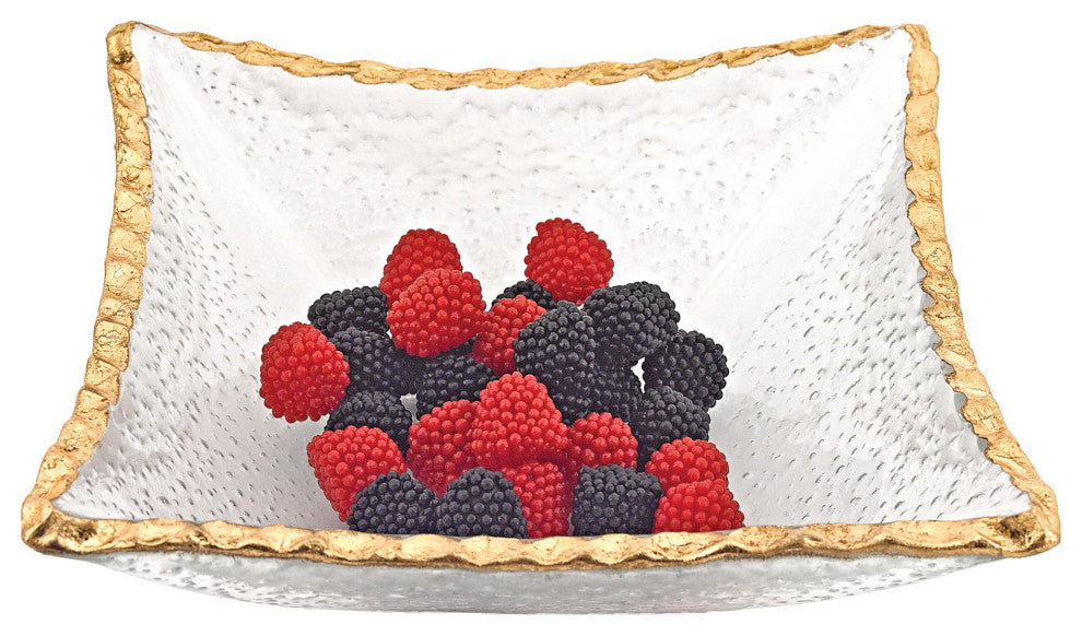 Gold Leaf Edge Square Glass Bowl,  7"