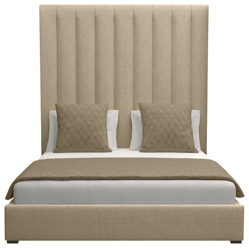 Nativa Interiors Moyra Vertical Channel Tufted Bed, Flax, Queen, Headboard: High