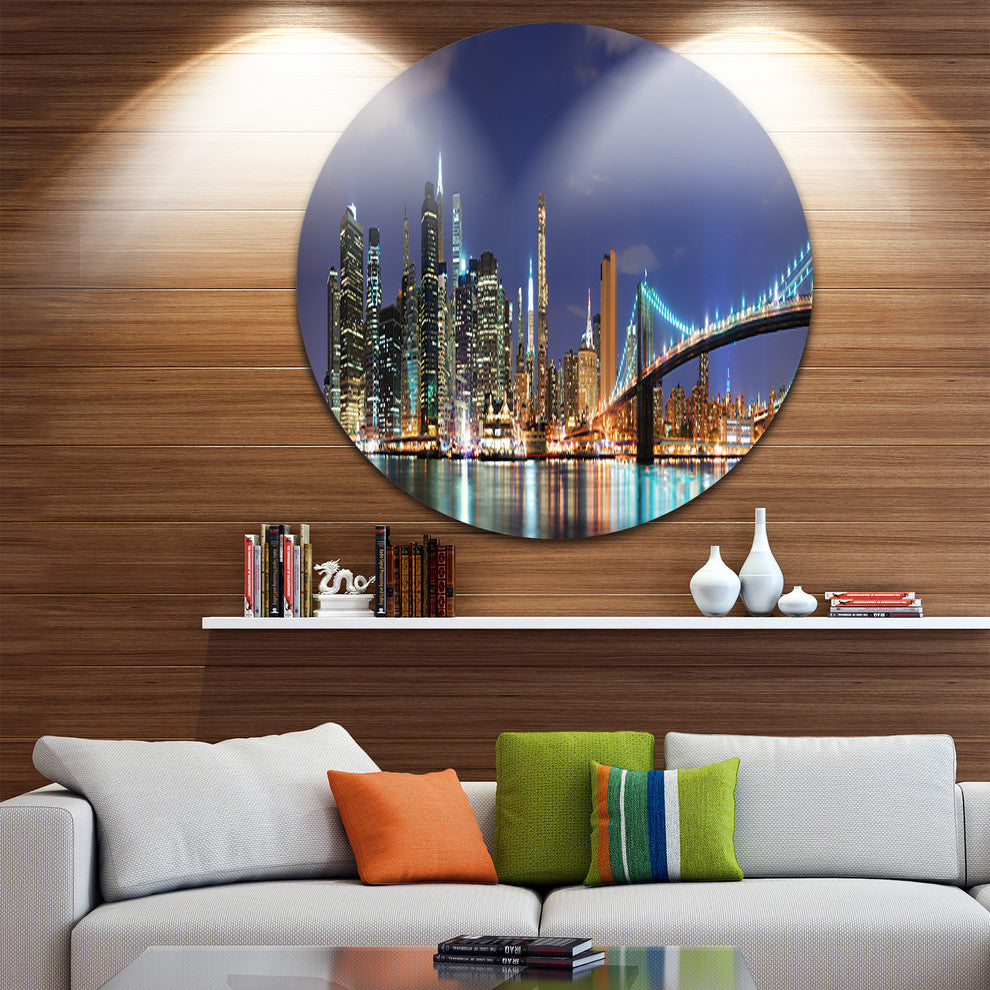 Manhattan Panoramic Skyline View, Cityscape Photo Round Wall Art, 23"