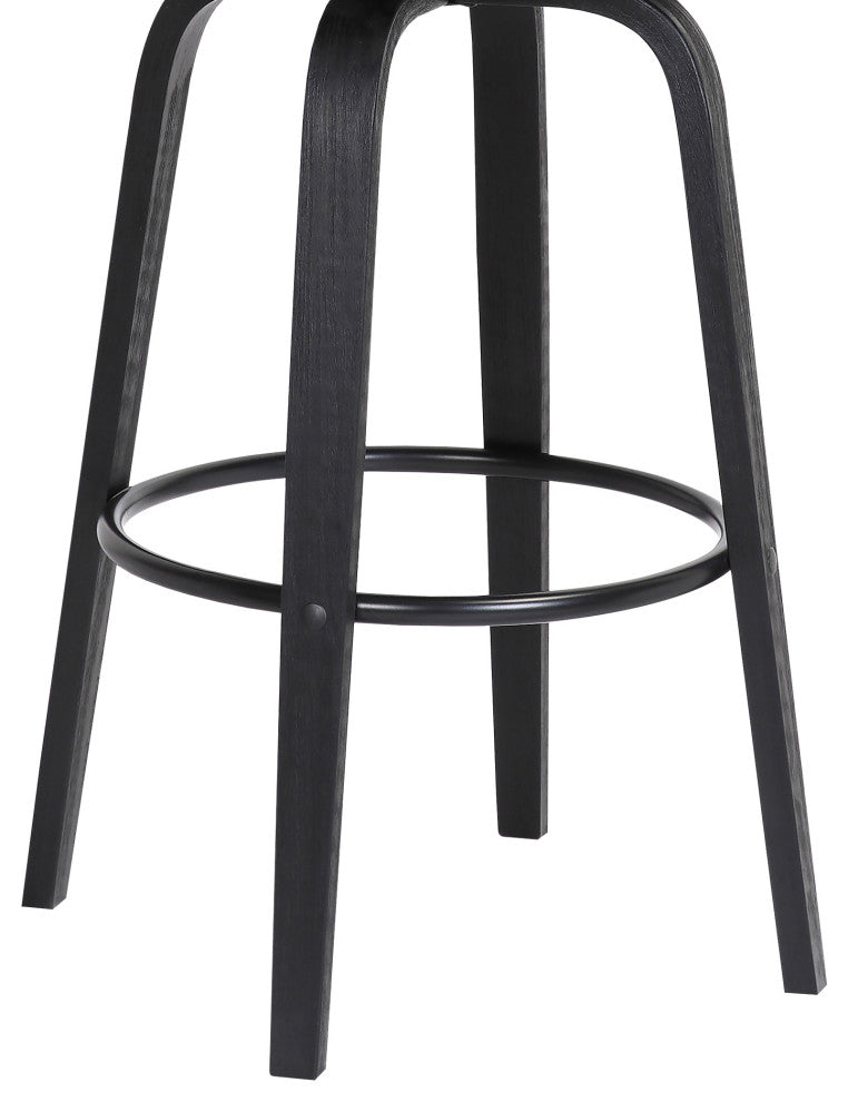 Willow 25.5" Swivel Black Wood Counter Stool Gray Faux Leather with Black Metal, 30