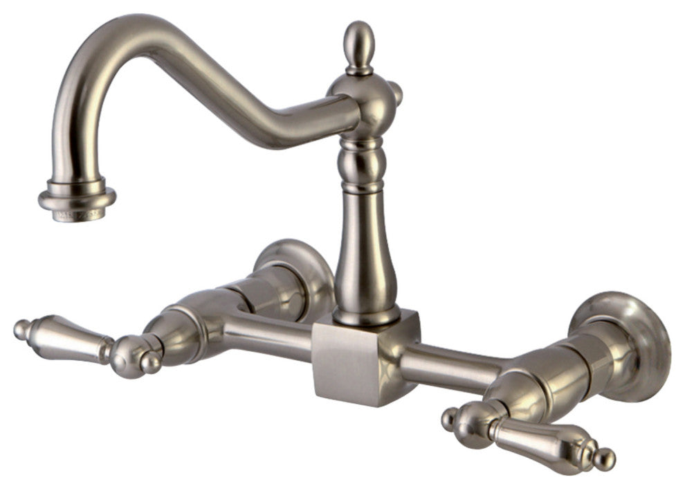 Kingston Brass Two-Handle Wall Mount Bridge Kitchen Faucet, Brushed Nickel