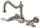 Kingston Brass Two-Handle Wall Mount Bridge Kitchen Faucet, Brushed Nickel