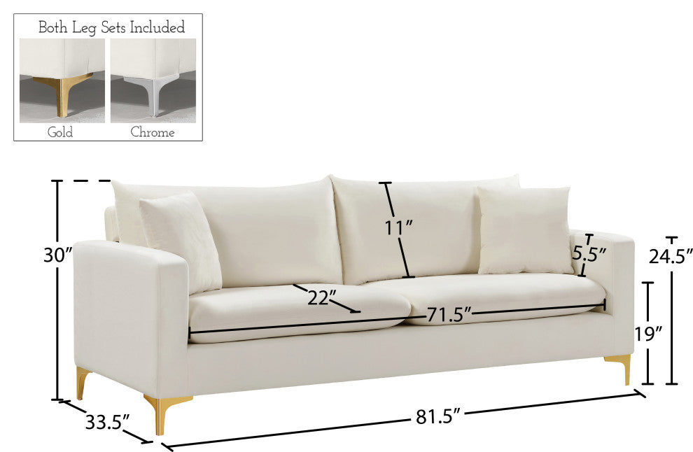 Naomi Velvet Upholstered Sofa, Cream