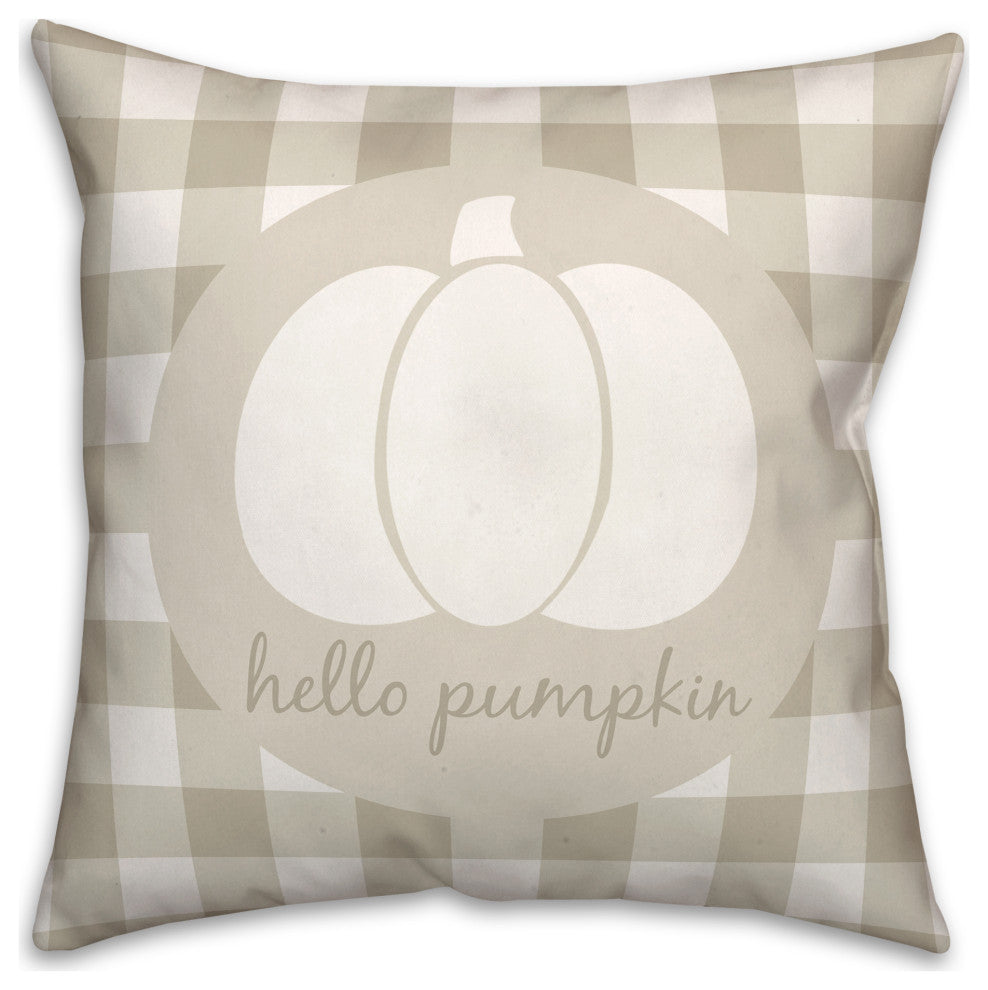 Hello Pumpkin Beige Buffalo 20x20 Spun Poly Pillow