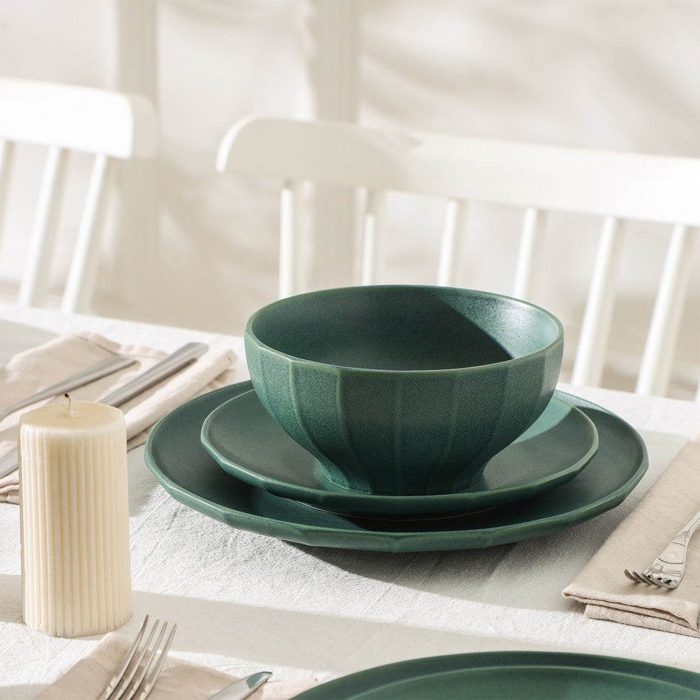 Stone Lain Rio Stoneware 24-Piece Dinnerware Set, Green