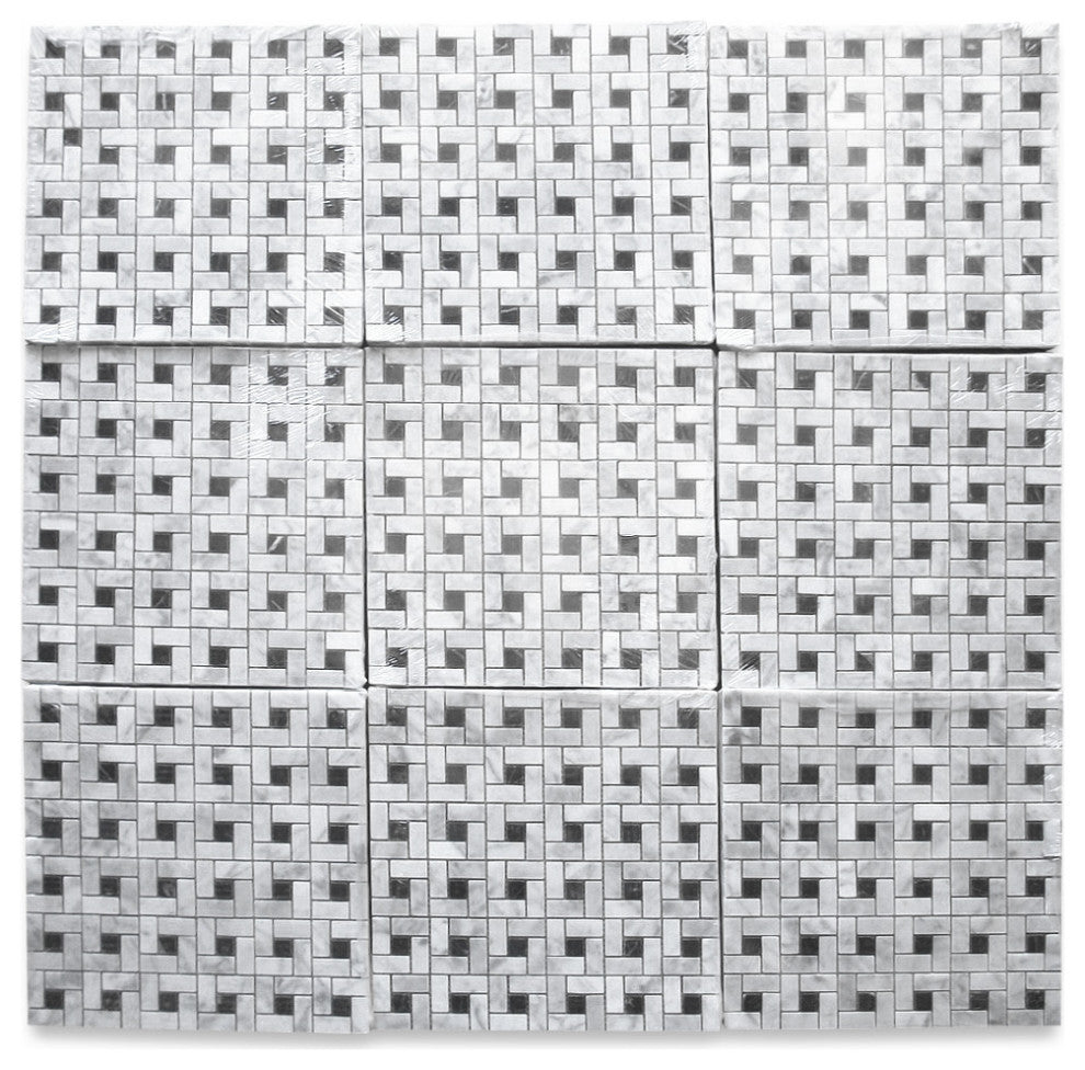 Carrara White Venato Marble Pinwheel Windmill Mosaic Tile Polished, 1 sheet