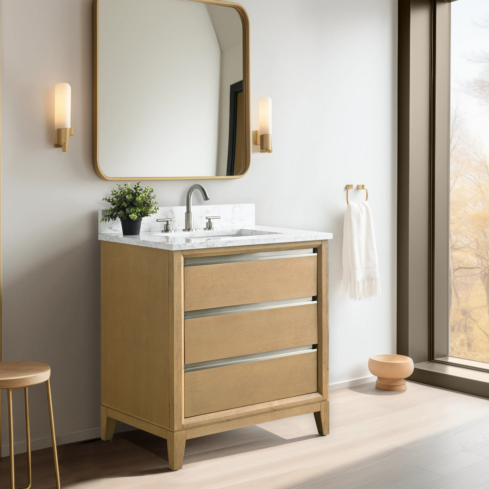 Vanity Art Bathroom Vanity With Sink, Natural Oak, 30" Single