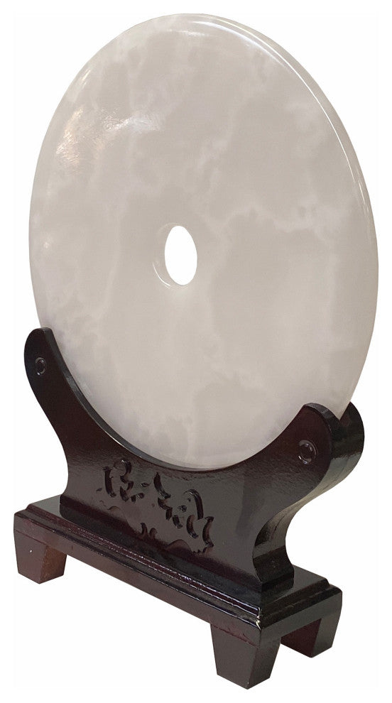 Chinese Natural Stone Round White Fengshui Plaque Display Hws1839