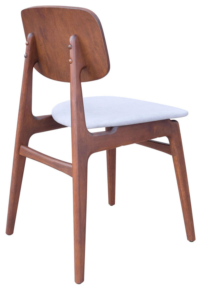 Dining Chair, Set of 2, Fabric, Wood, Gray, Walnut, Bar Kitchen Pub Bistro