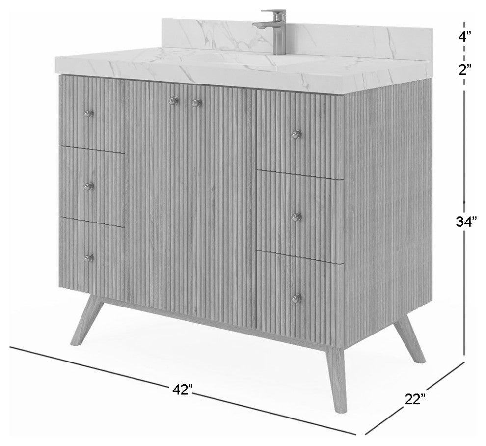 Pasadena 42 Single Sink Bath Vanity in Light Natural Teak 2" Viola Gold