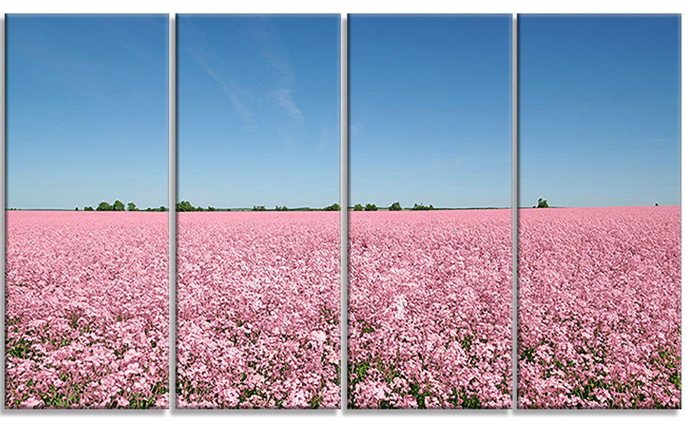 Beautiful Meadow under Blue Sky, Floral Canvas Art Print, 48"x28", 4 Panels