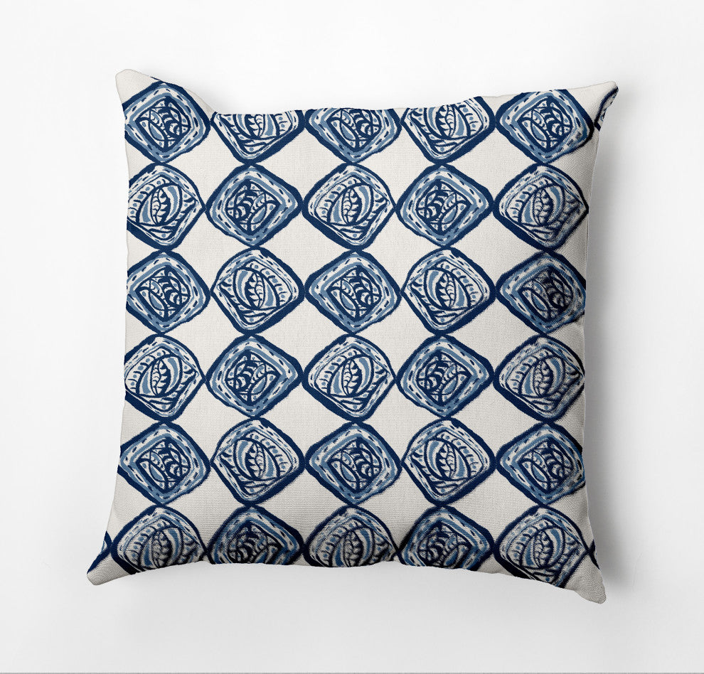 Cowry Check Outdoor Pillow, Blue, 20"x20"
