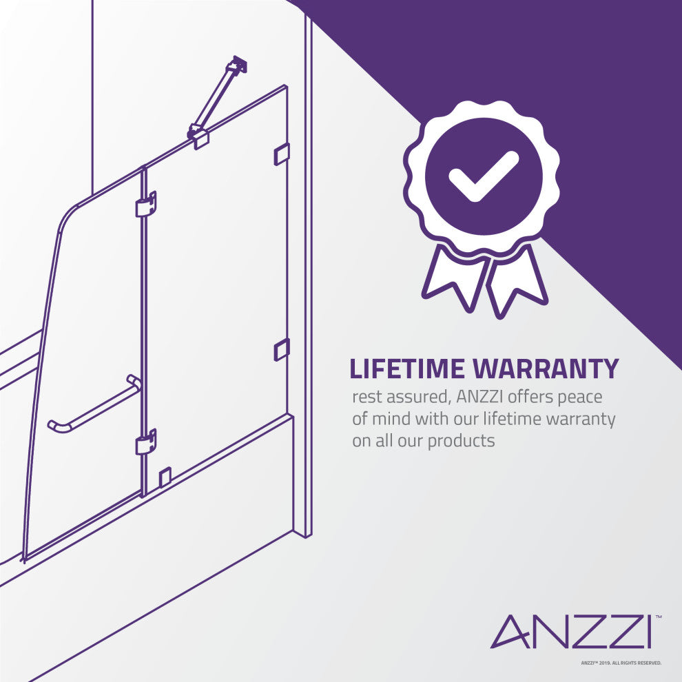 Anzzi 5' Left Drain Tub, White With 48" x 58" Tub Door, Chrome