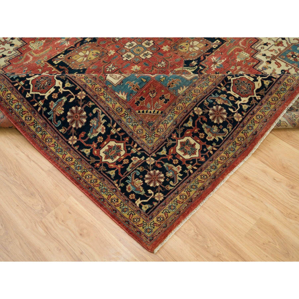 Rust Red Hand Knotted Heris Re-Creation Wool Square Oriental Rug, 9'10"x10'2"