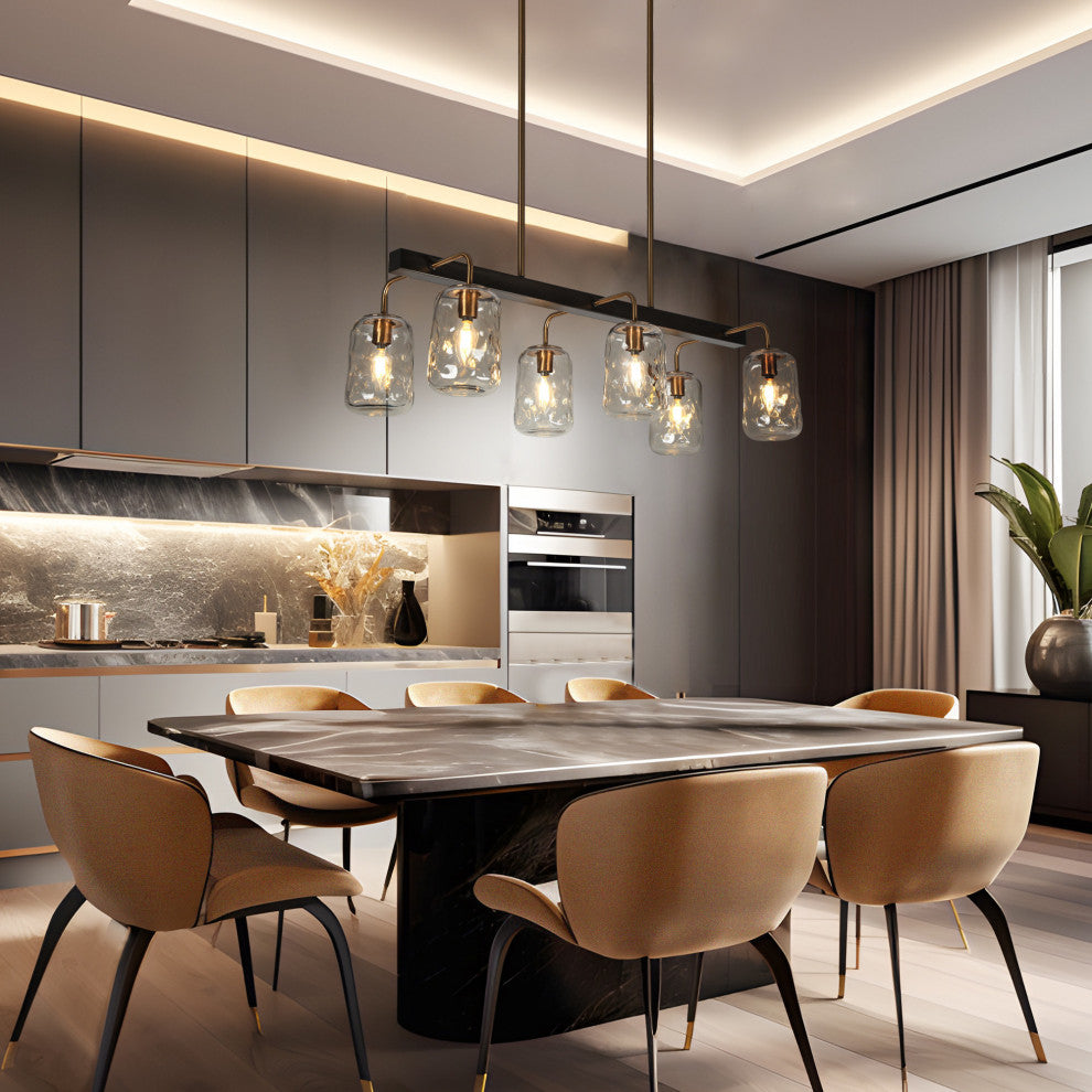 LNC 6-Light Black and Gold Modern Mason Jar Linear Large Kitchen Island Light