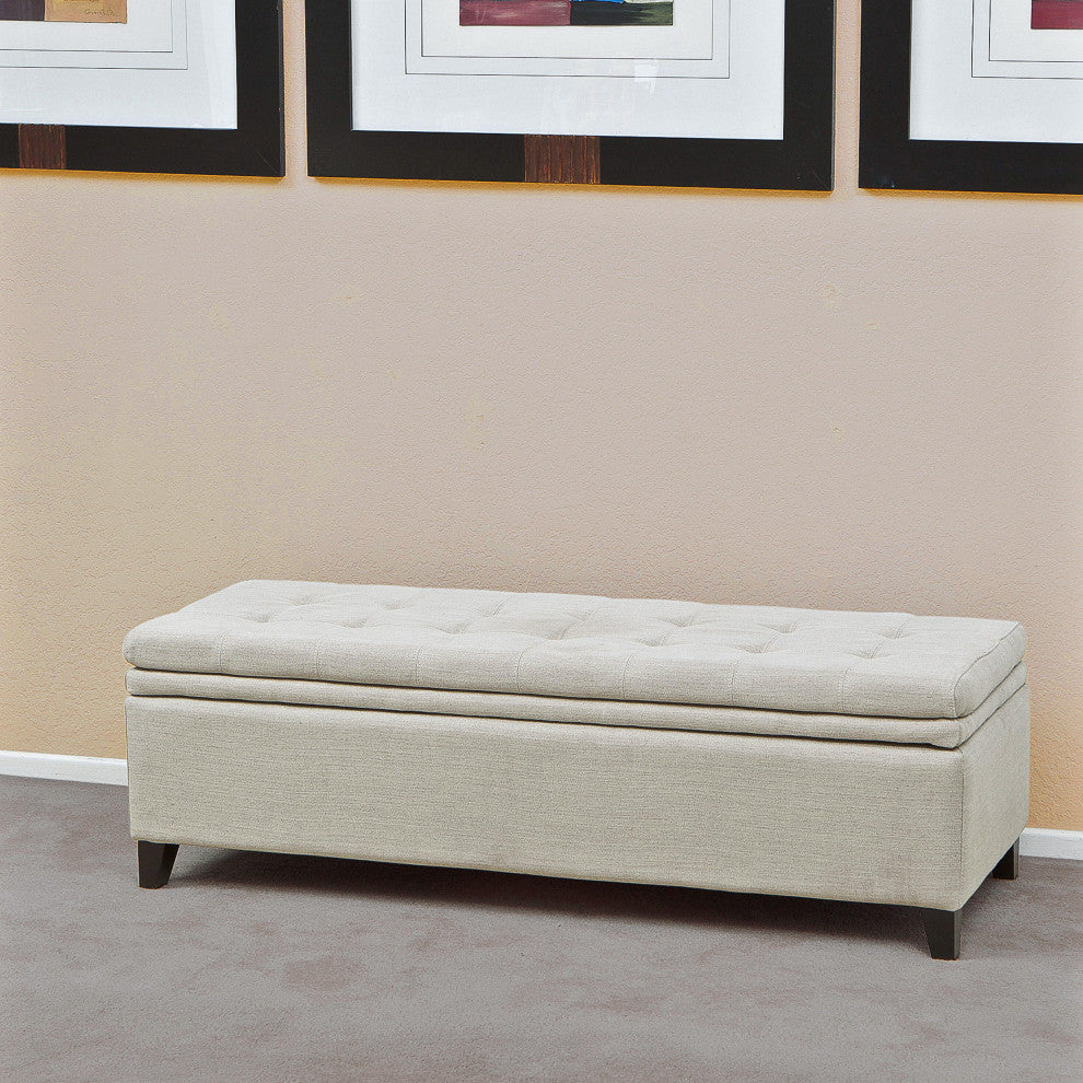 GDF Studio Brighton Contemporary Tufted Linen Storage Ottoman Bench