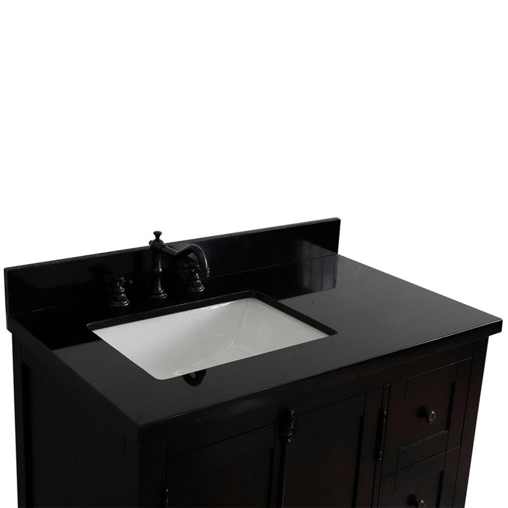 37" Vanity, Brown Ash With Black Galaxy Top, Left Doors/Left Rectangle Sink
