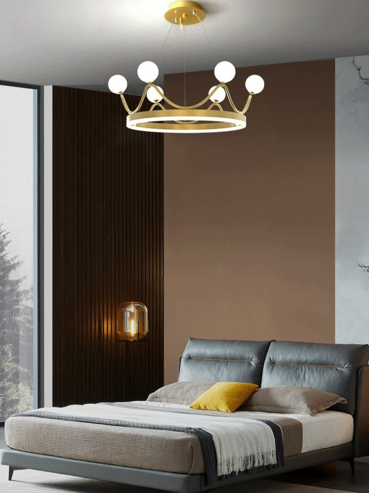 Zandobbio | Cute Crown Round Glass Chandelier for Bedroom, 6bulbs