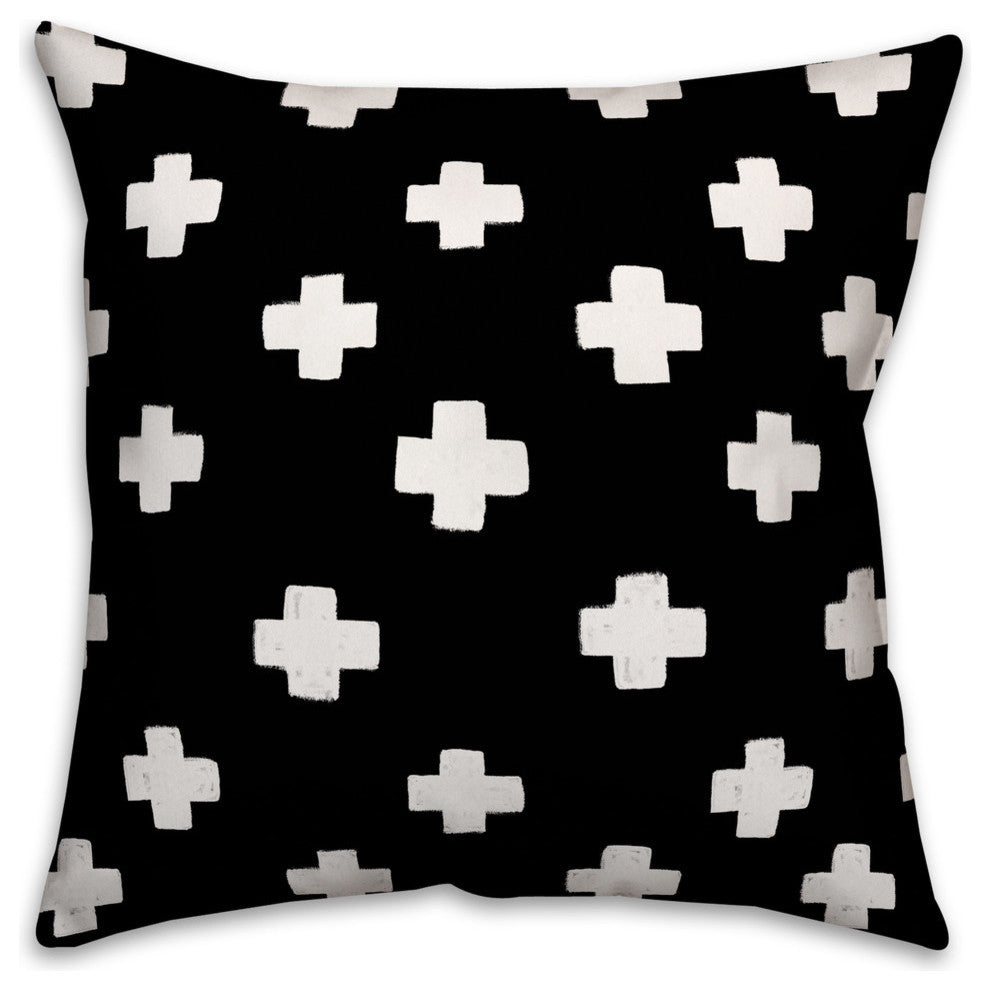 Black Swiss Cross Throw Pillow Cover, 18"x18"