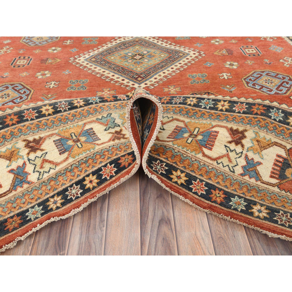 Crimson Red, Special Kazak Wool Hand Knotted Oriental Rug, 9'x11'9"