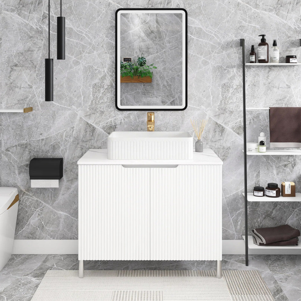 30 in. W Single Sink Freestanding Bath Vanity with Sintered Stone Top, White