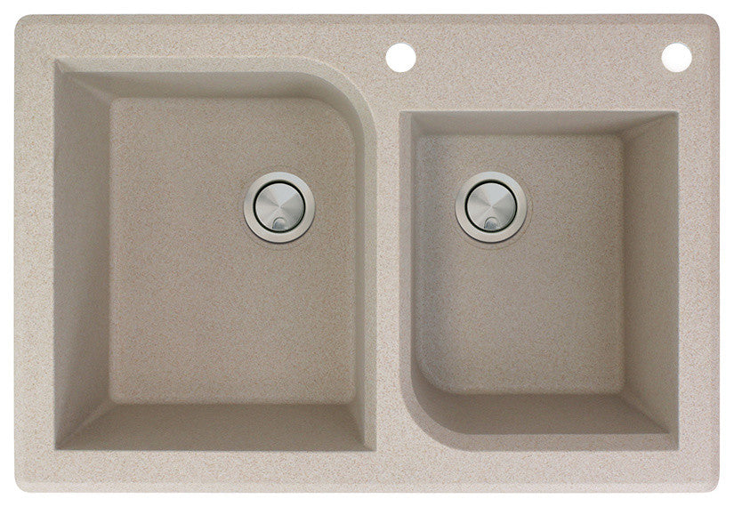 Radius 33" silQ Granite Double Bowl Kitchen Sink with 2 Holes in Cafe Latte