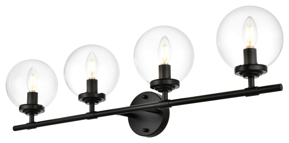 4 Light Black And Clear Bath Sconce
