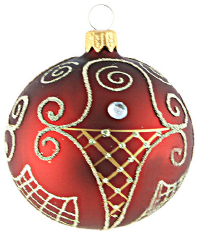 Ruby Ball Ornament With Gold Design Work, Small