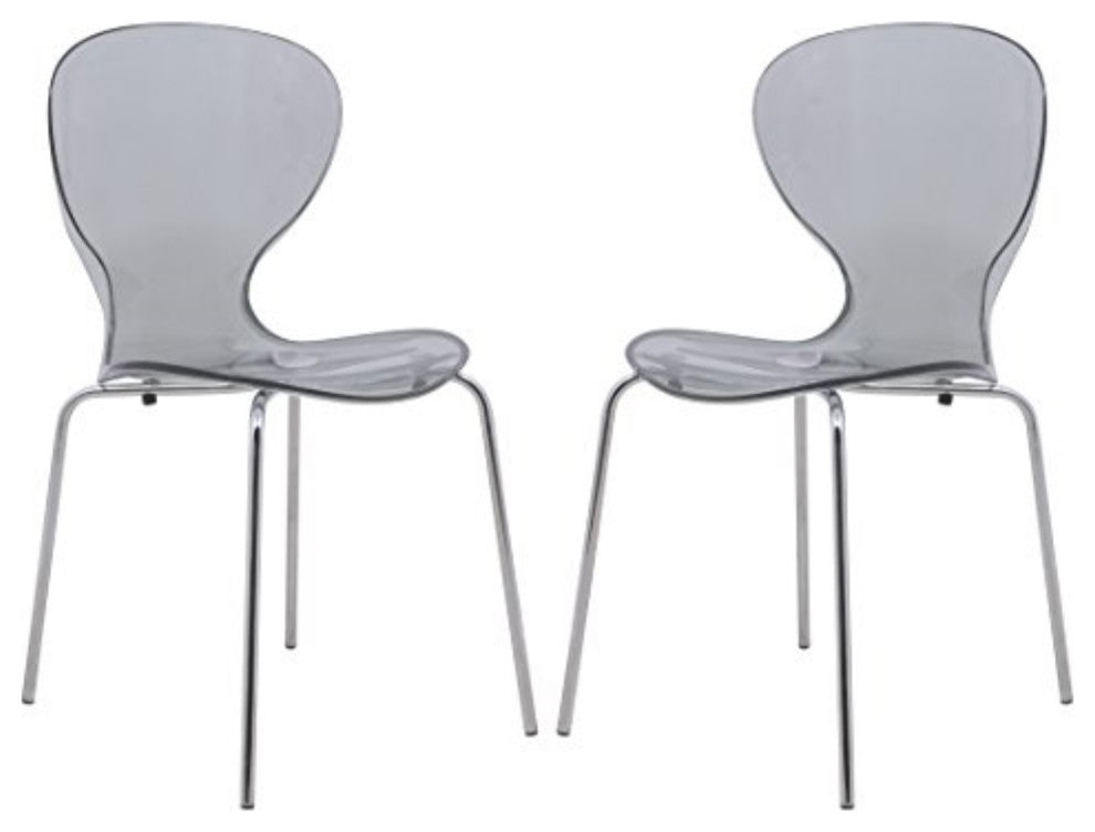 LeisureMod Modern Oyster Transparent Side Chair, Set of 2