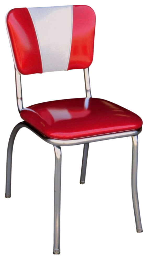 Retro Home Upholstered 'V' Back Dining Chair, Glitter Sparkle Red and Glitter Silver