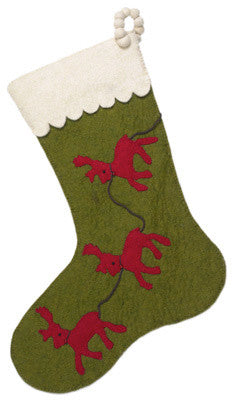 Reindeer Christmas Stocking in Green